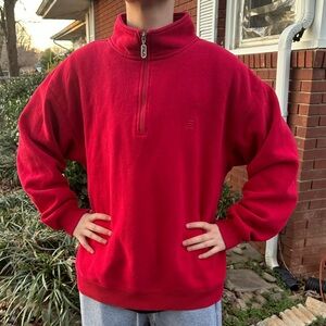 Vintage 90s/Y2K FILA Quarter Zip Sweatshirt - Red - Men’s Large